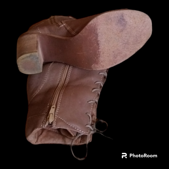 Seychelles Tan Lace up Peep Toe Leather Heels - Picture 5 of 7